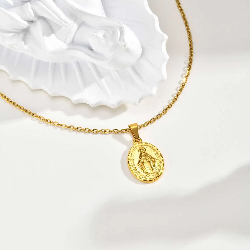 18K Virgin Mary Pendant Necklace
