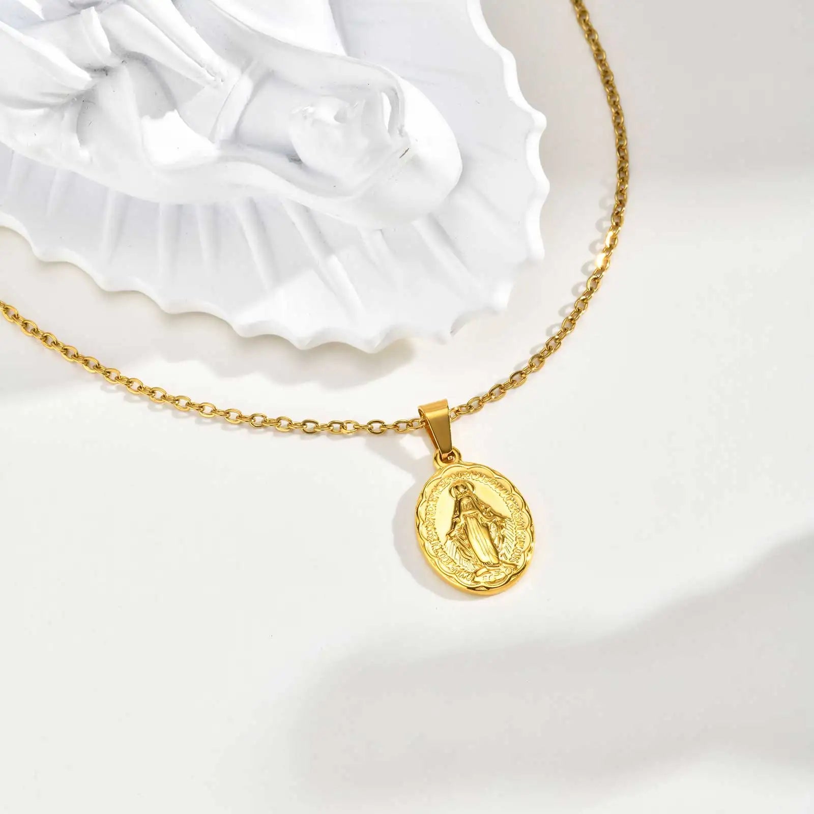 18K Virgin Mary Pendant Necklace
