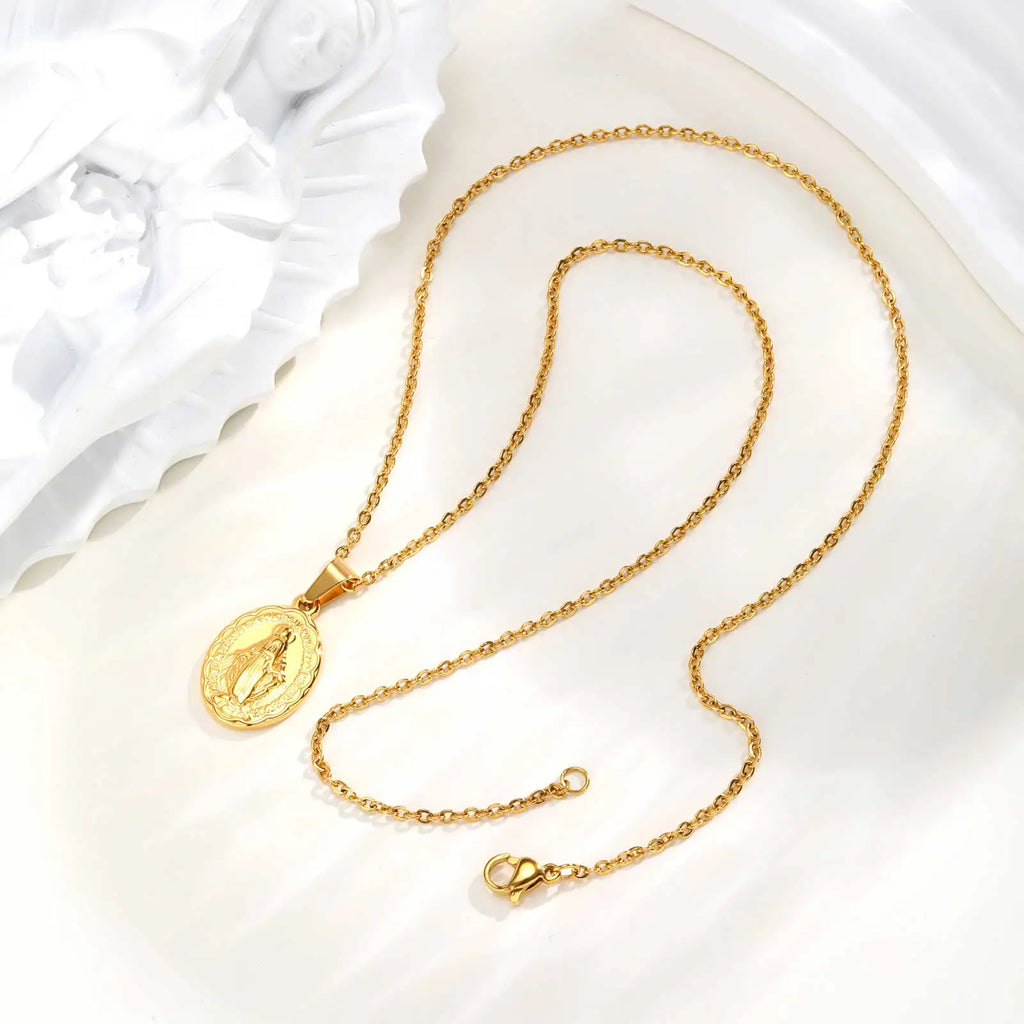 18K Virgin Mary Pendant Necklace