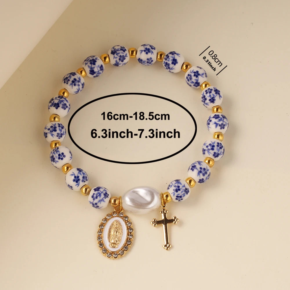 Porcelain Jesus Cross Bracelet