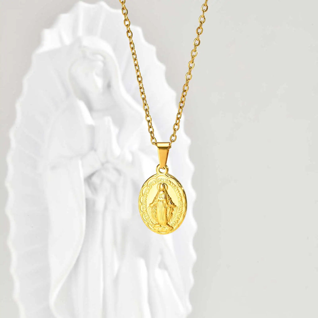 18K Virgin Mary Pendant Necklace