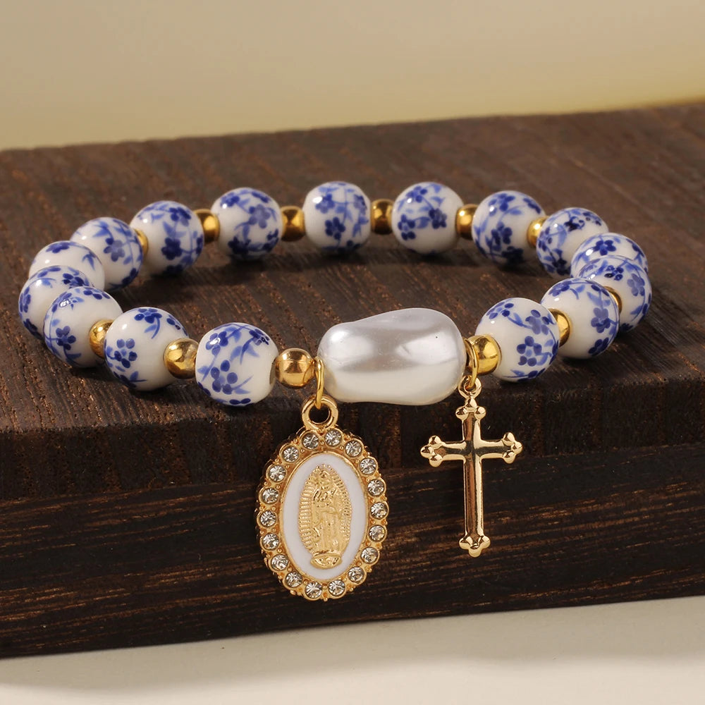 Porcelain Jesus Cross Bracelet