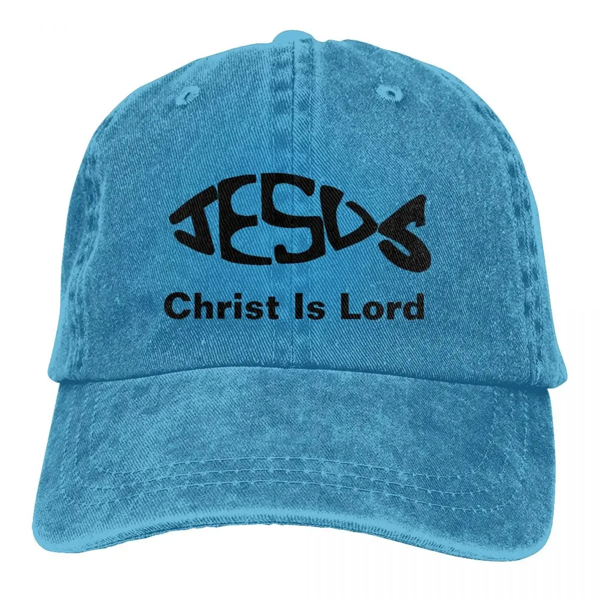 Jesus Fish Distressed Denim Cap