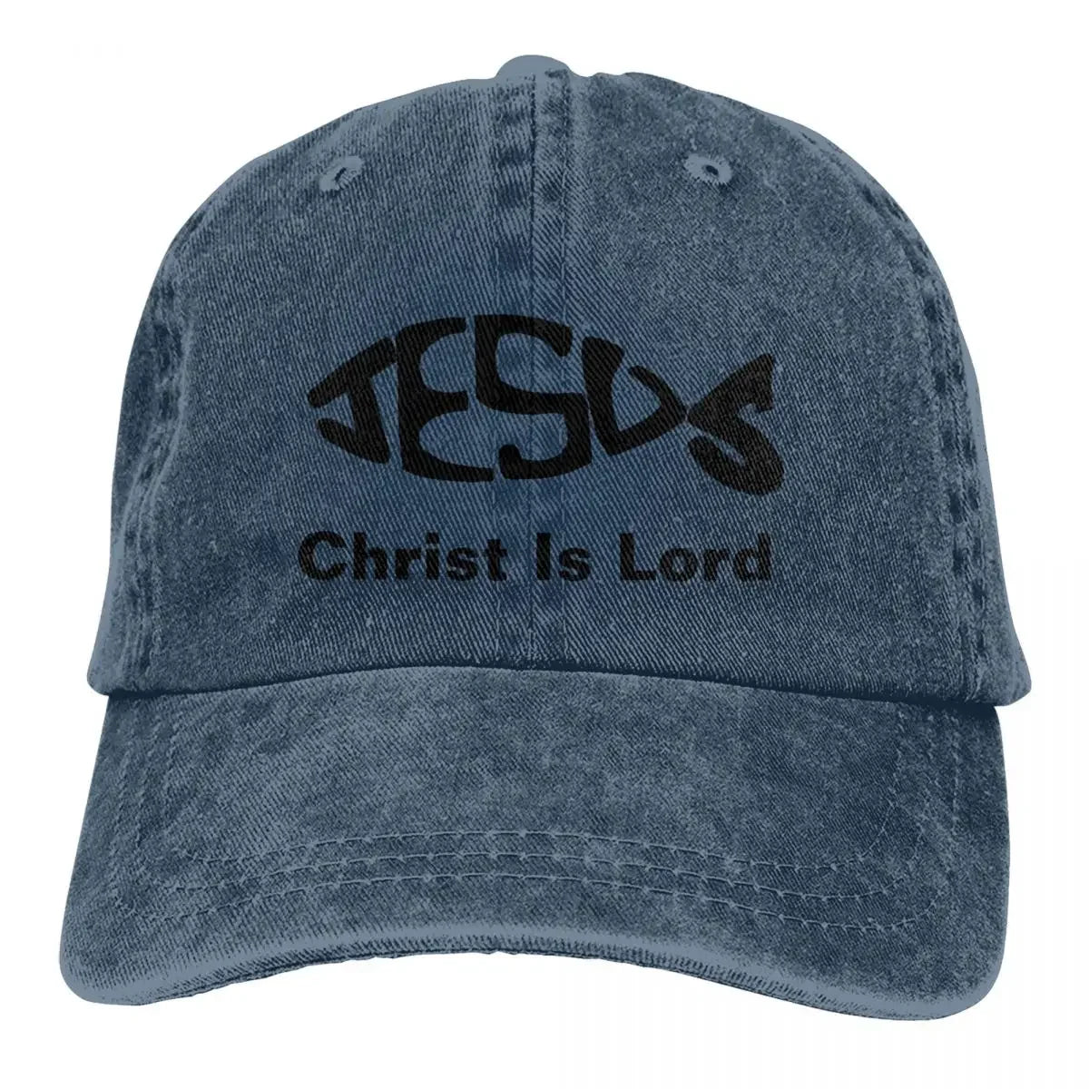 Jesus Fish Distressed Denim Cap