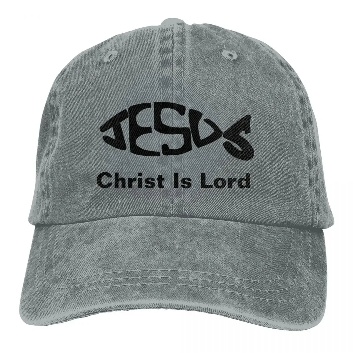 Jesus Fish Distressed Denim Cap