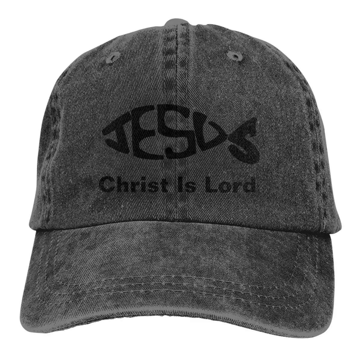 Jesus Fish Distressed Denim Cap