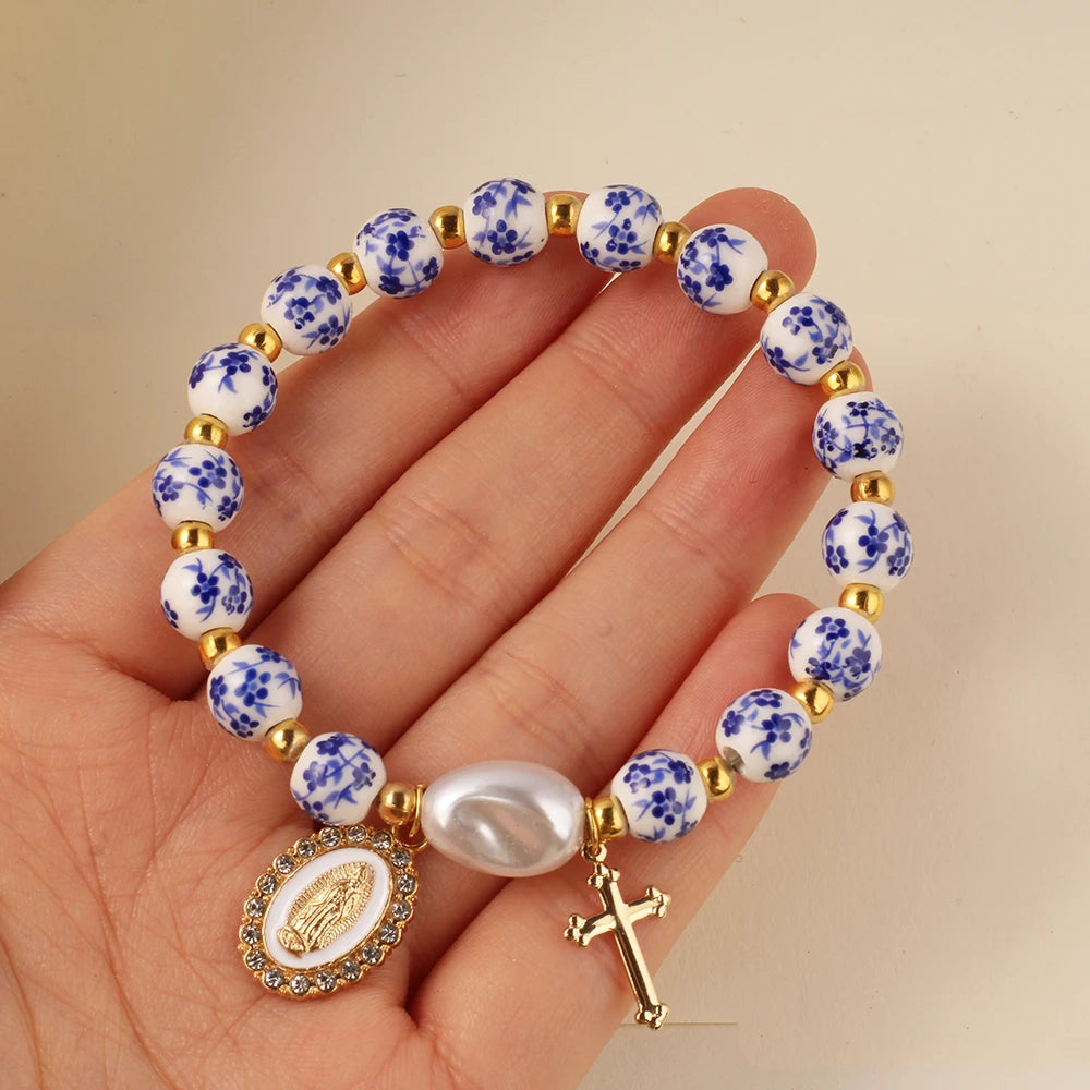 Porcelain Jesus Cross Bracelet