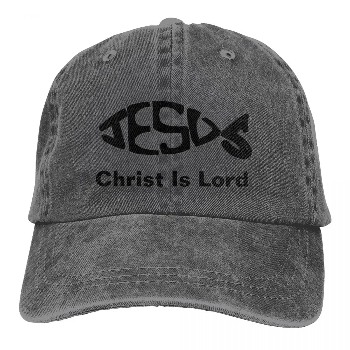 Jesus Fish Distressed Denim Cap