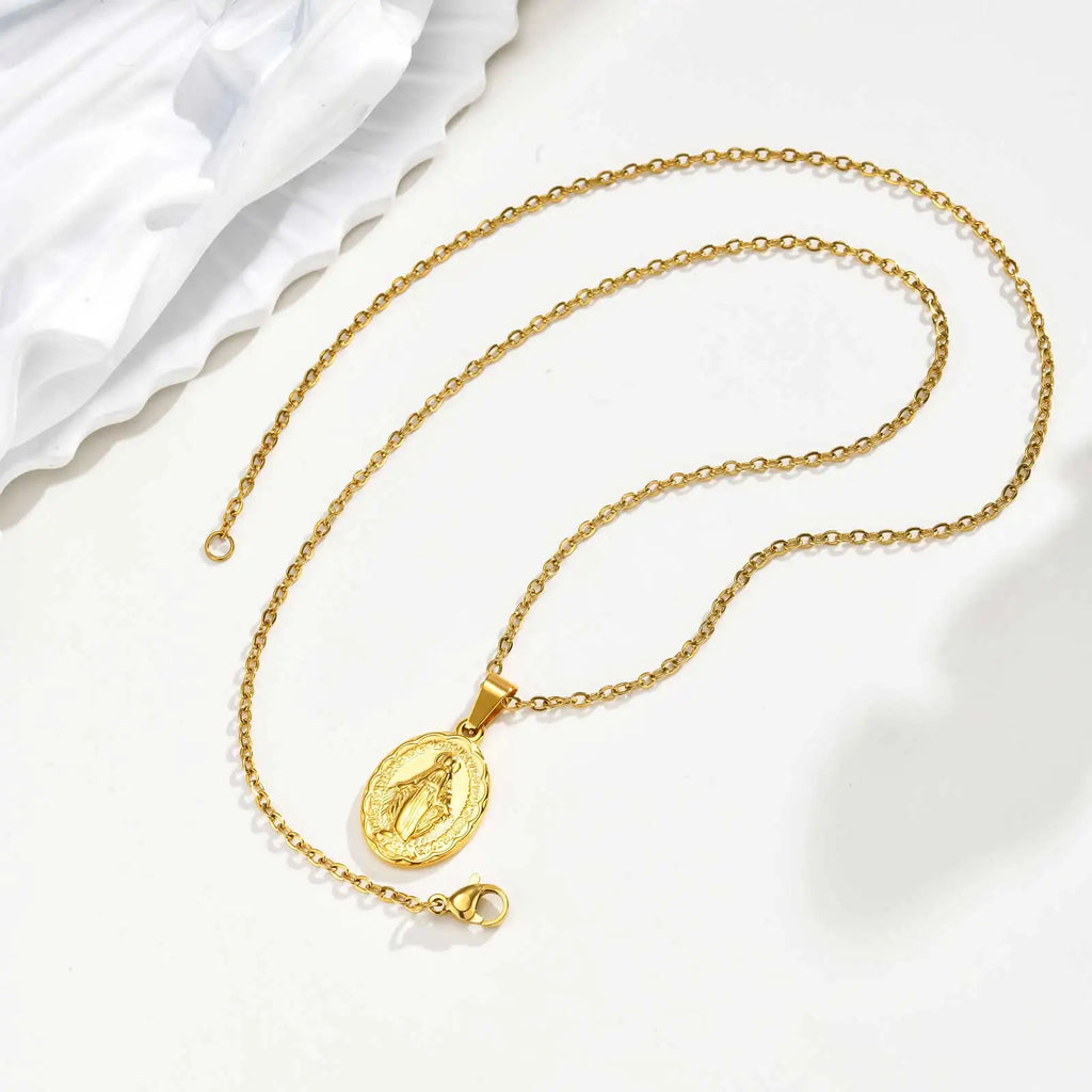 18K Virgin Mary Pendant Necklace