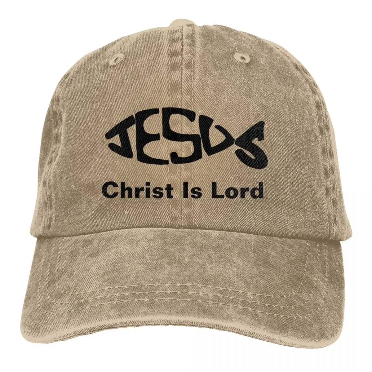 Jesus Fish Distressed Denim Cap