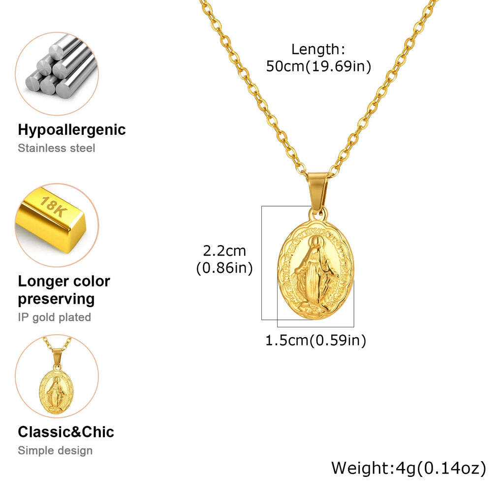 18K Virgin Mary Pendant Necklace
